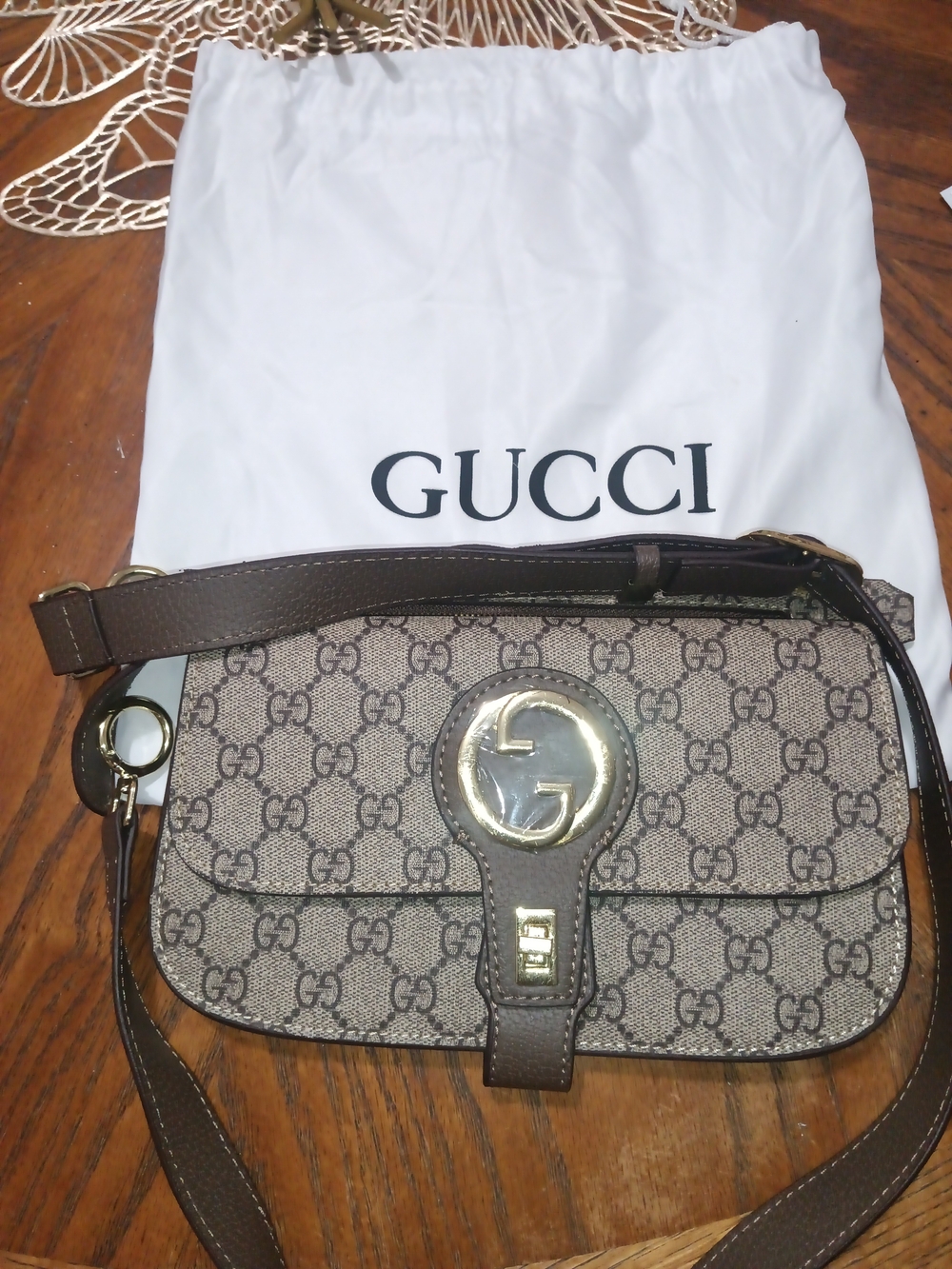 Gucci GG Canvas Fanny Pack in Brown with Gold Hardware